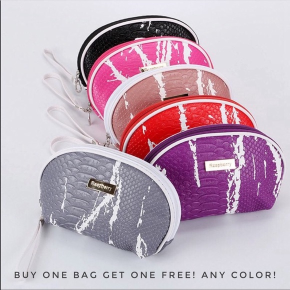 Brown Crocodile Skin Grain Cosmetic Bag - Picture 2 of 5